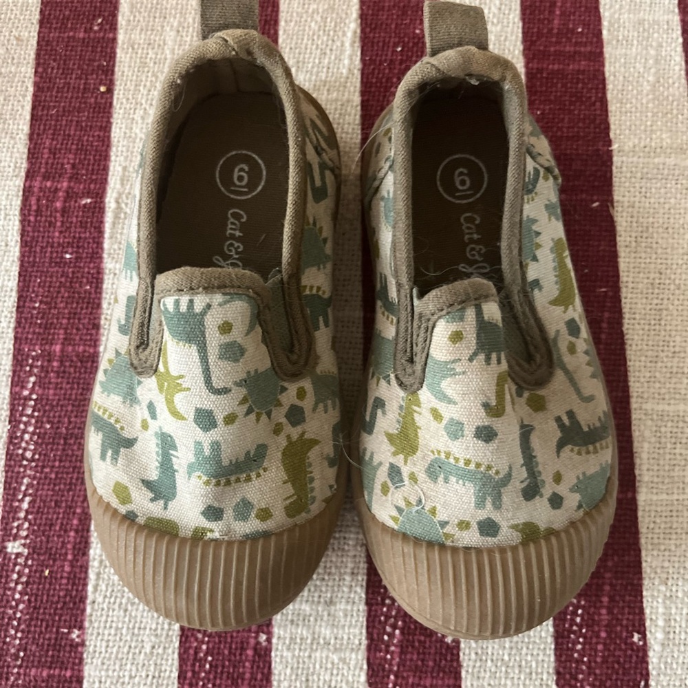 Cat & Jack Green and Tan Dinosaur Print Sneakers/Slip-on